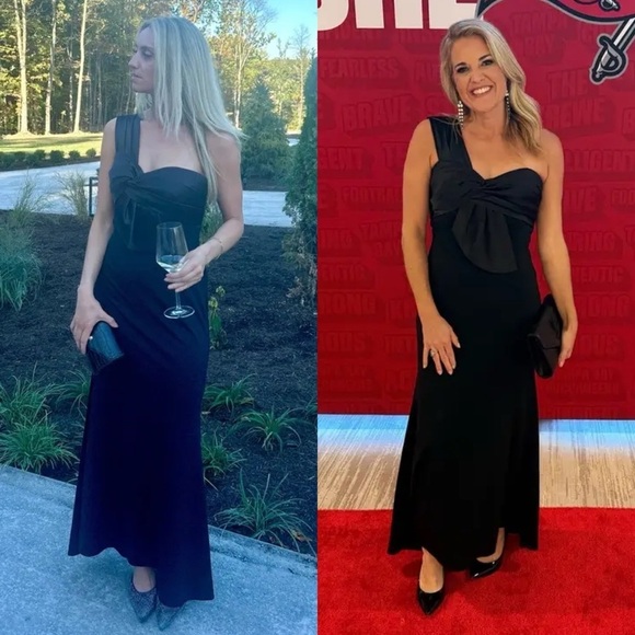 MAC DUGGAL Black One Shoulder Draped Trumpet Gown - Picture 1 of 14